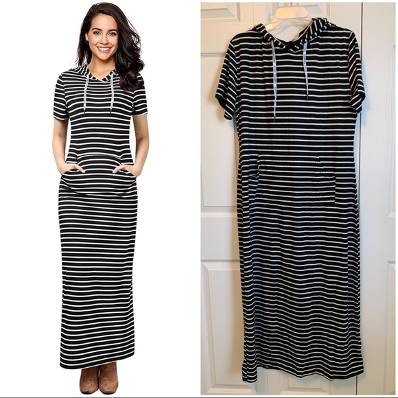 NWT Striped Hooded Maxi Dress - Picture 1 of 5